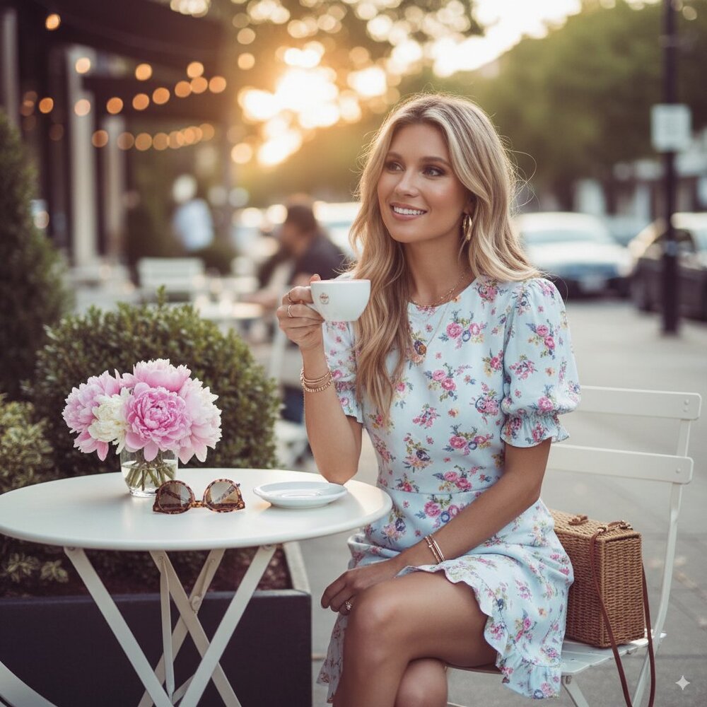 FAITHFULL THE BRAND Florence Blue Floral Print Mini Dress